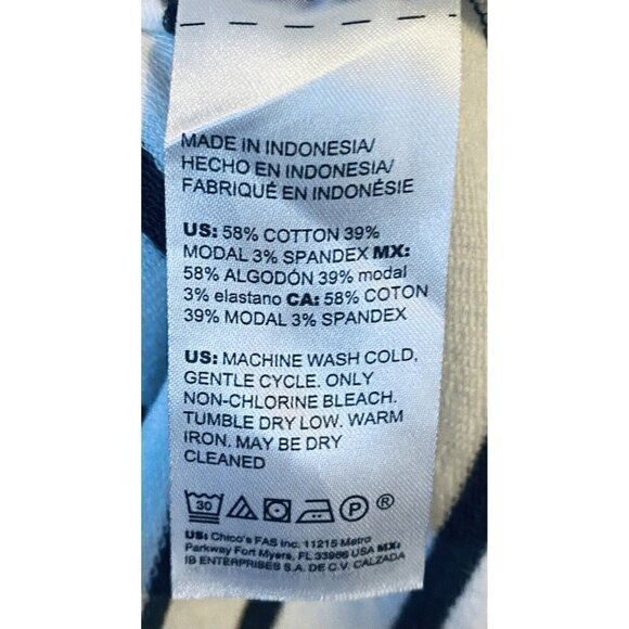 Chicos Top Womens XL Green White Striped Pima Cotton Split Back Short Sleeve - Picture 5 of 6